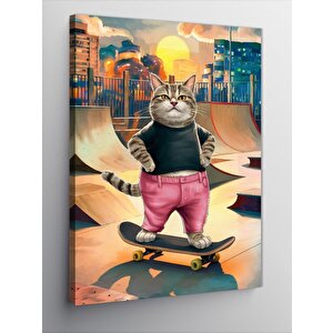 Kanvas Tablo Kaykay Yapan Kedi 100x140 cm