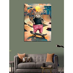 Kanvas Tablo Kaykay Yapan Kedi 100x140 cm