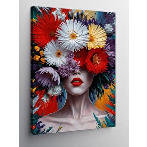Kanvas Tablo Renkli Çiçekler Ve Kadın 70x100 cm