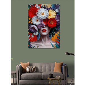 Kanvas Tablo Renkli Çiçekler Ve Kadın 70x100 cm