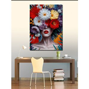 Kanvas Tablo Renkli Çiçekler Ve Kadın 100x140 cm