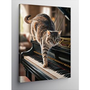 Kanvas Tablo Piyano Ve Kedi 100x140 cm