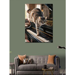 Kanvas Tablo Piyano Ve Kedi 100x140 cm