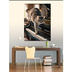 Kanvas Tablo Piyano Ve Kedi 100x140 cm