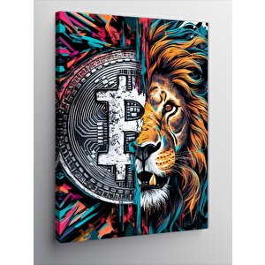 Kanvas Tablo Aslan Ve Bitcoin 50x70 cm