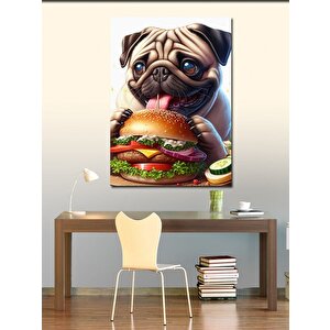 Kanvas Tablo Hamburger Yem Pug Cinsi Köpek 70x100 cm