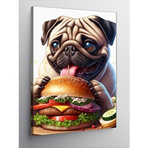 Kanvas Tablo Hamburger Yem Pug Cinsi Köpek 100x140 cm