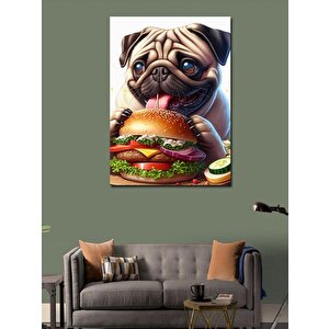 Kanvas Tablo Hamburger Yem Pug Cinsi Köpek 100x140 cm