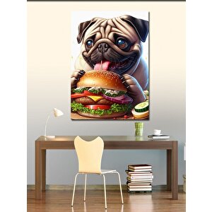 Kanvas Tablo Hamburger Yem Pug Cinsi Köpek 100x140 cm
