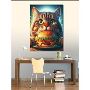 Kanvas Tablo Hamburger Yiyen Kedi 70x100 cm