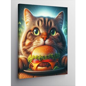 Kanvas Tablo Hamburger Yiyen Kedi 50x70 cm