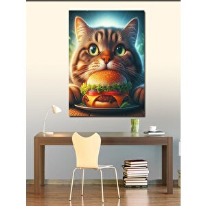 Kanvas Tablo Hamburger Yiyen Kedi 50x70 cm