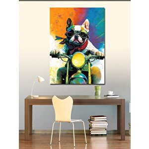 Kanvas Tablo Sevimli Köpek Ve Motosiklet 70x100 cm