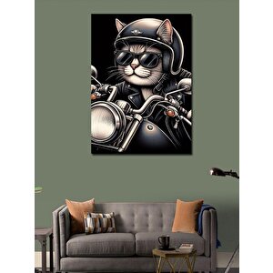 Kanvas Tablo Motosiklet Kullanan Kedi