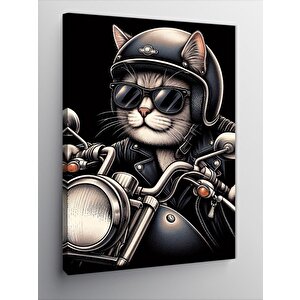 Kanvas Tablo Motosiklet Kullanan Kedi 100x140 cm