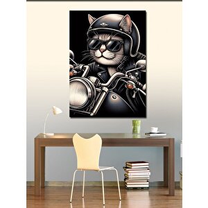 Kanvas Tablo Motosiklet Kullanan Kedi 100x140 cm