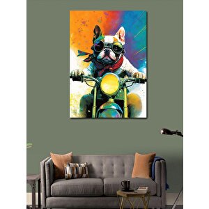Kanvas Tablo Sevimli Köpek Ve Motosiklet 100x140 cm