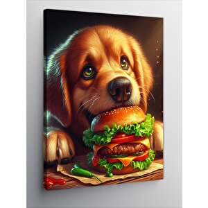 Kanvas Tablo Hamburger Yiyen Köpek 70x100 cm