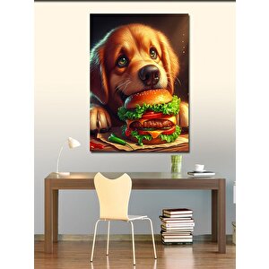 Kanvas Tablo Hamburger Yiyen Köpek 70x100 cm