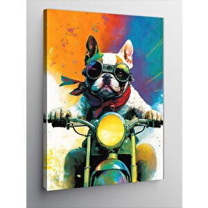 Kanvas Tablo Sevimli Köpek Ve Motosiklet 50x70 cm