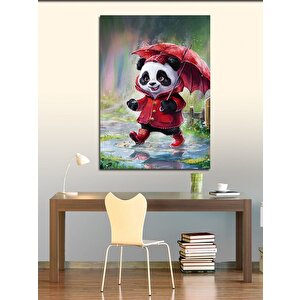 Kanvas Tablo Yağmurda Sevimli Panda 100x140 cm