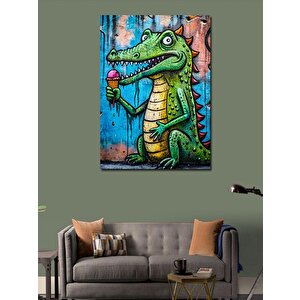 Kanvas Tablo Dondurma Yiyen Sevimli Dinazor 50x70 cm