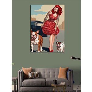 Kanvas Tablo Köpeklerini Gezmeye Çıkaran Dövmeli Kadın 100x140 cm