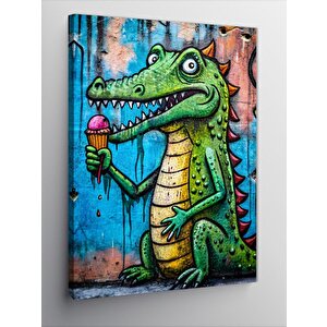 Kanvas Tablo Dondurma Yiyen Sevimli Dinazor 70x100 cm