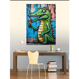 Kanvas Tablo Dondurma Yiyen Sevimli Dinazor 70x100 cm