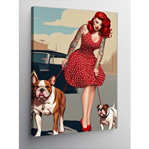 Kanvas Tablo Köpeklerini Gezmeye Çıkaran Dövmeli Kadın 70x100 cm