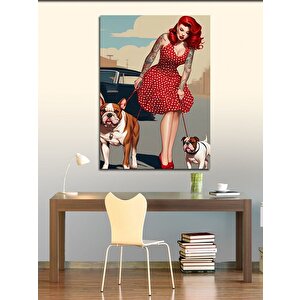 Kanvas Tablo Köpeklerini Gezmeye Çıkaran Dövmeli Kadın 70x100 cm