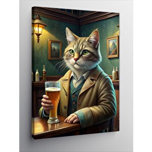 Kanvas Tablo Bar Taburesindeki Kedi 50x70 cm