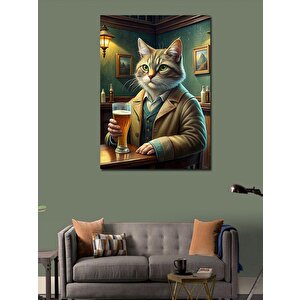 Kanvas Tablo Bar Taburesindeki Kedi 50x70 cm