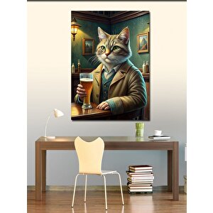 Kanvas Tablo Bar Taburesindeki Kedi 50x70 cm
