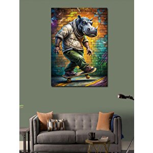 Kanvas Tablo Kaykay Yapan Gergedan 100x140 cm