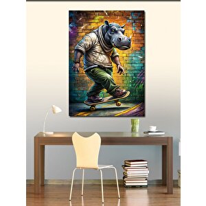 Kanvas Tablo Kaykay Yapan Gergedan 100x140 cm