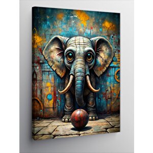 Kanvas Tablo Sevimli Fil Ve Basketbol Topu 50x70 cm
