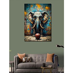 Kanvas Tablo Sevimli Fil Ve Basketbol Topu 50x70 cm