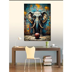 Kanvas Tablo Sevimli Fil Ve Basketbol Topu 50x70 cm