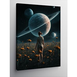 Kanvas Tablo Çiçek Tarlası Ve Gezegenler 100x140 cm