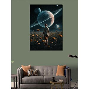Kanvas Tablo Çiçek Tarlası Ve Gezegenler 100x140 cm