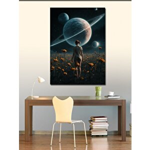 Kanvas Tablo Çiçek Tarlası Ve Gezegenler 100x140 cm