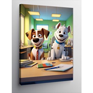 Kanvas Tablo Çalışan Sevimli Köpekler 50x70 cm