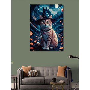 Kanvas Tablo Cadı Şapkalı Kedi 50x70 cm