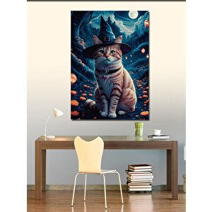 Kanvas Tablo Cadı Şapkalı Kedi 50x70 cm