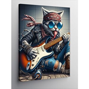Kanvas Tablo Gitar Çalan Barışık Kedi 50x70 cm