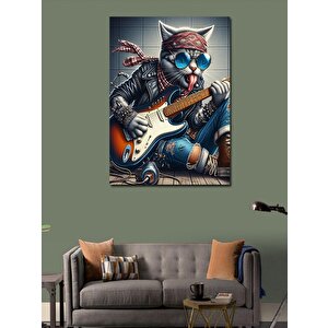Kanvas Tablo Gitar Çalan Barışık Kedi 50x70 cm