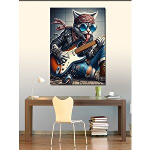 Kanvas Tablo Gitar Çalan Barışık Kedi 70x100 cm