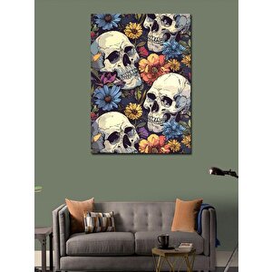 Kanvas Tablo Kurukafalar Ve Çiçekler 70x100 cm
