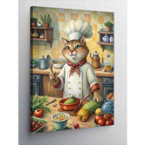 Kanvas Tablo Yemek Yapan Kedi 70x100 cm